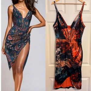 NWOT Averie KATE DRAPED MIDI DRESS in Sunset Dreaming AUS XL Best Fit M L